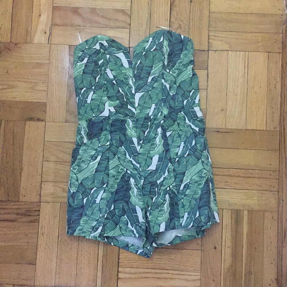 H&M Strapless Palm Print Romper